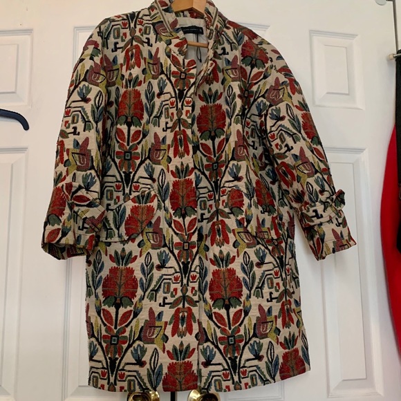 zara long printed coat
